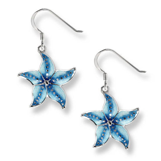 Blue Enamel Sea Star Wire Earrings