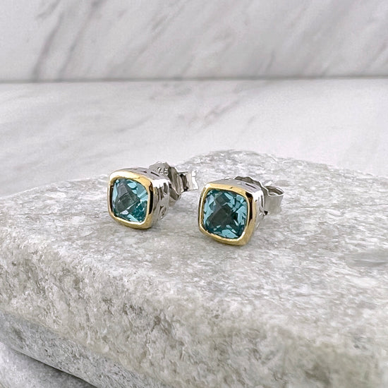 Two Tone Blue Topaz Stud Earrings