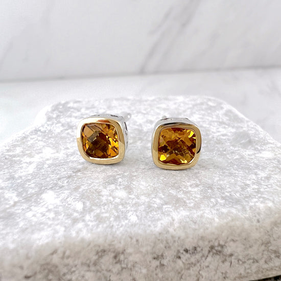 Two Tone Citrine Stud Earrings